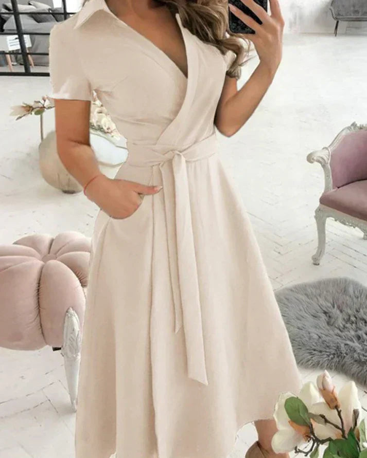 Yamira - Elegantes Midi-Kleid mit V-Ausschnitt für Damen