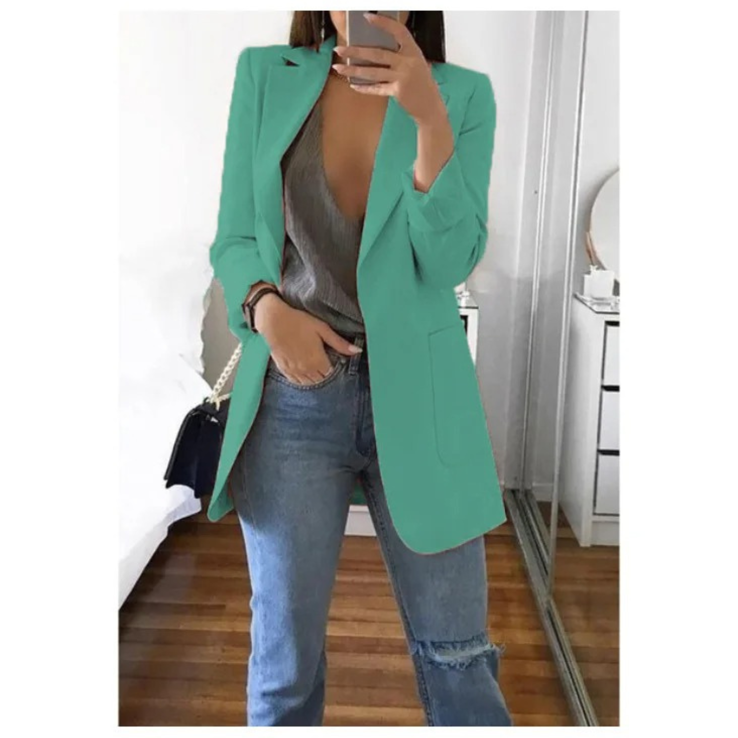Eleganter gemusterter Doppelreiher-Blazer für Damen - Ideal für stilvolle Büro-Outfits