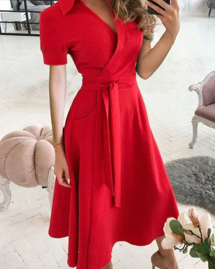 Yamira - Elegantes Midi-Kleid mit V-Ausschnitt für Damen