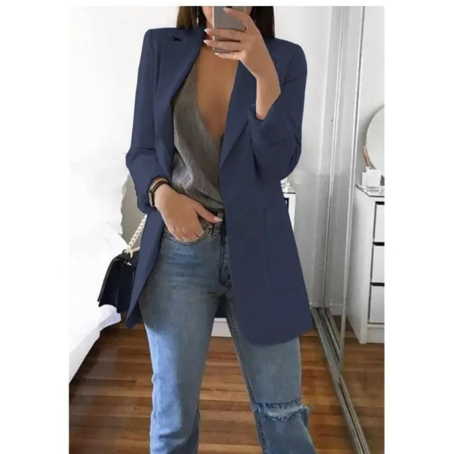 Eleganter gemusterter Doppelreiher-Blazer für Damen - Ideal für stilvolle Büro-Outfits