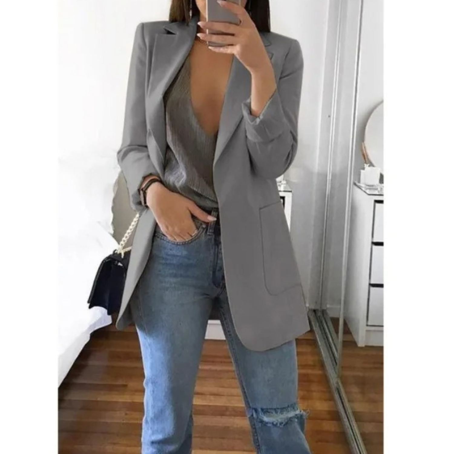 Eleganter gemusterter Doppelreiher-Blazer für Damen - Ideal für stilvolle Büro-Outfits