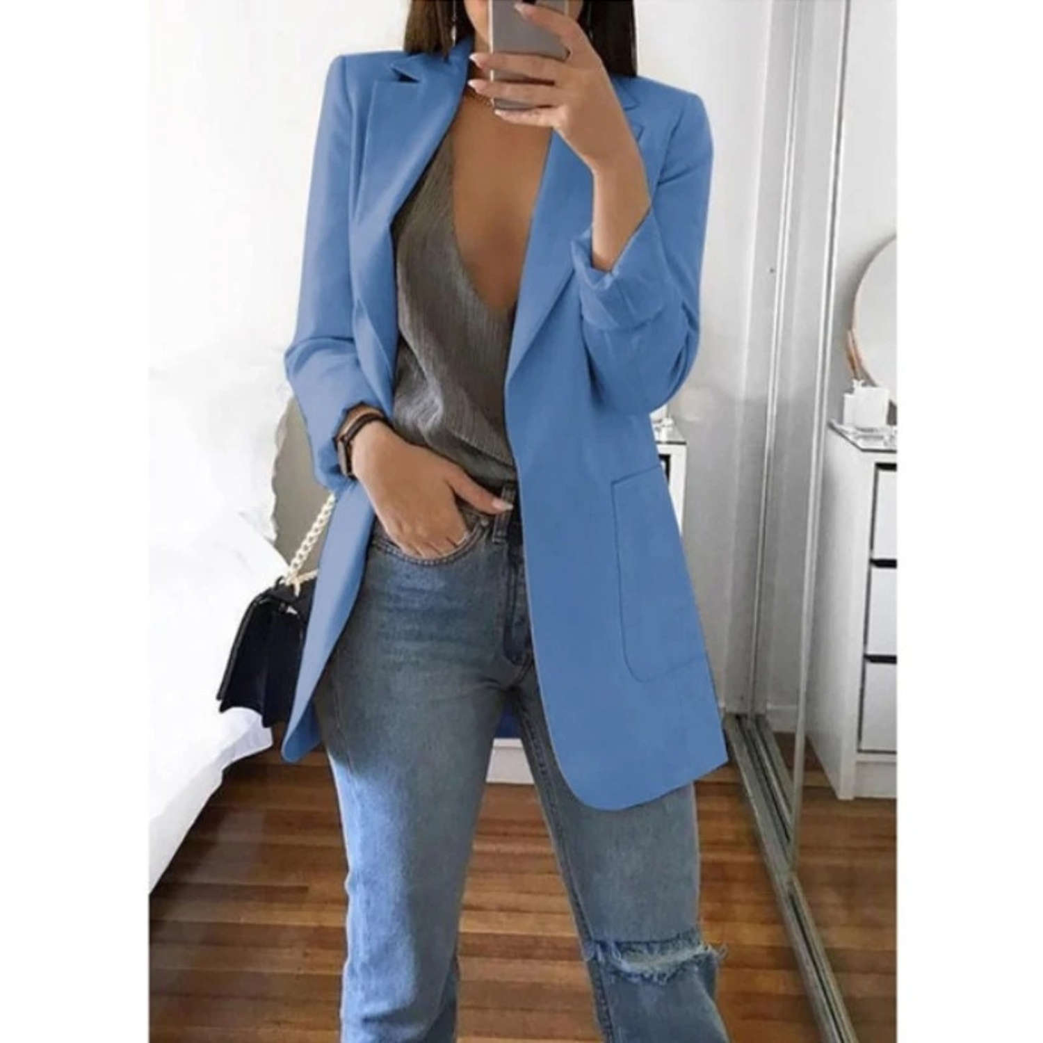Eleganter gemusterter Doppelreiher-Blazer für Damen - Ideal für stilvolle Büro-Outfits