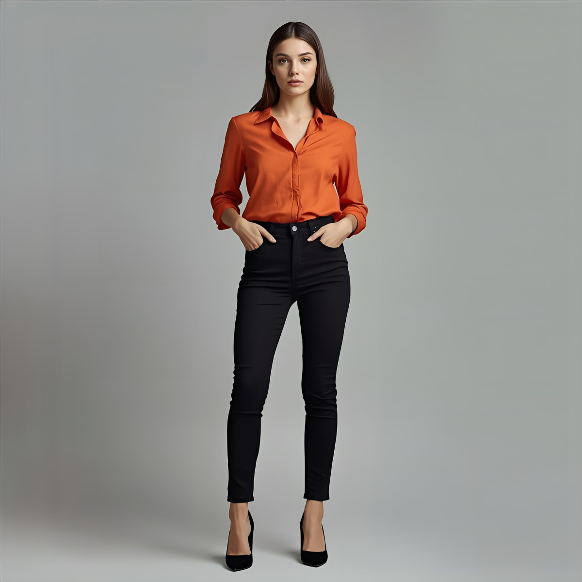 CITRINA | Orange Elegante Button-Up Bluse