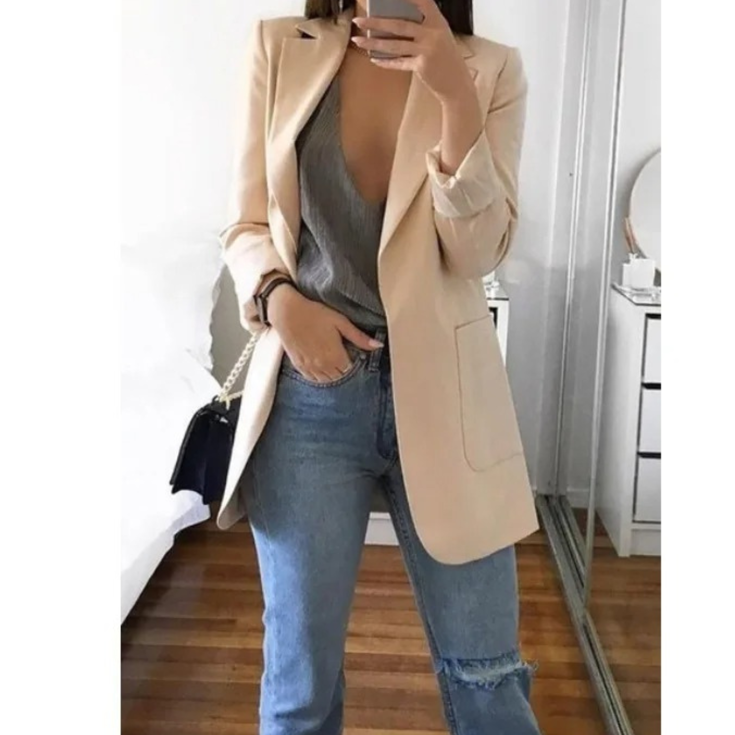 Eleganter gemusterter Doppelreiher-Blazer für Damen - Ideal für stilvolle Büro-Outfits