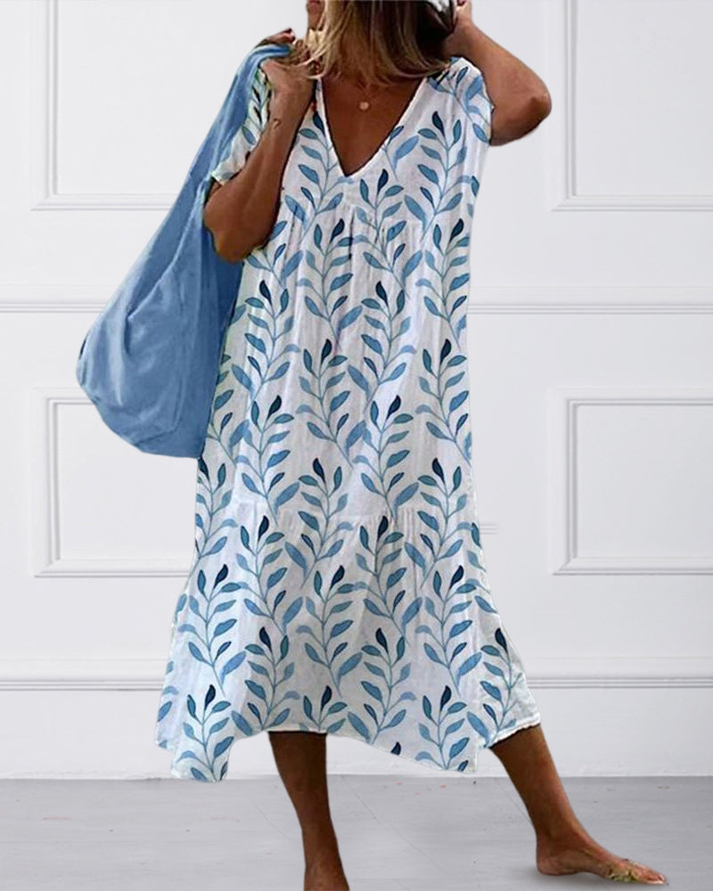 Elegantes Midi-Kleid mit Blattmuster