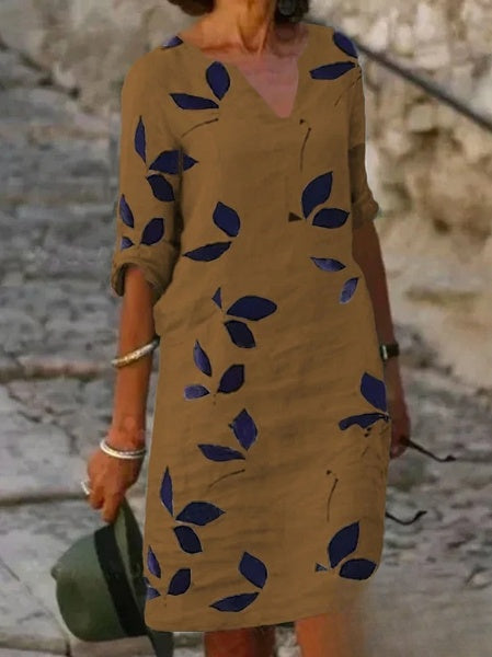 Blumenmuster Damenkleid mit halblangen Ärmeln