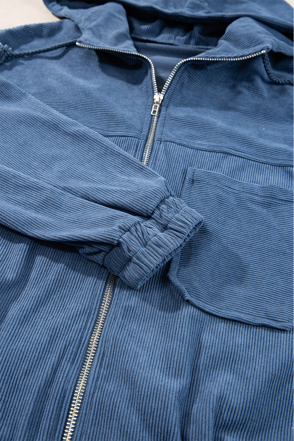 Teal Kapuzenjacke mit verstellbarem Kordelzug und Zip-Verschluss