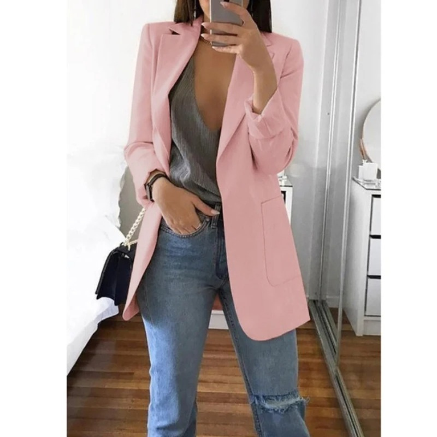 Eleganter gemusterter Doppelreiher-Blazer für Damen - Ideal für stilvolle Büro-Outfits