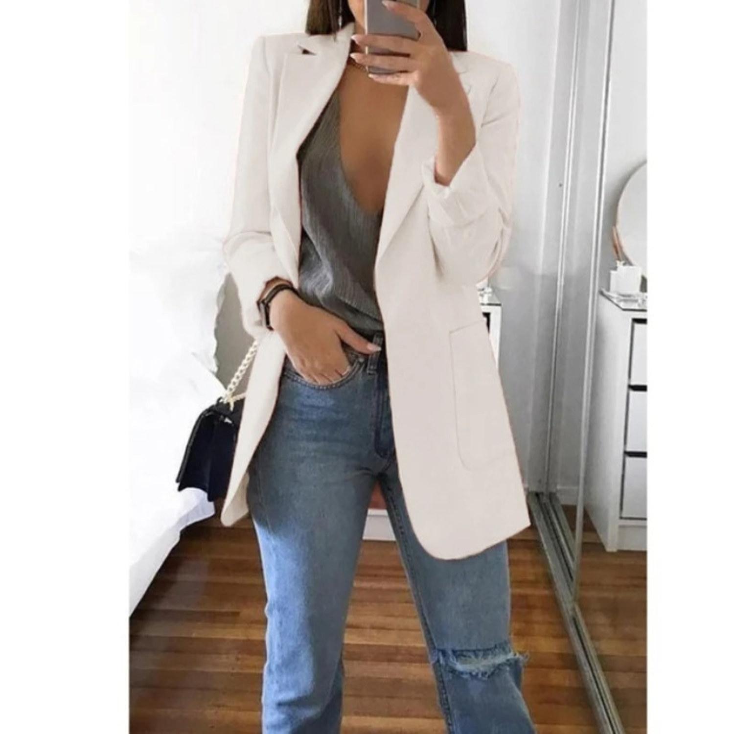 Eleganter gemusterter Doppelreiher-Blazer für Damen - Ideal für stilvolle Büro-Outfits