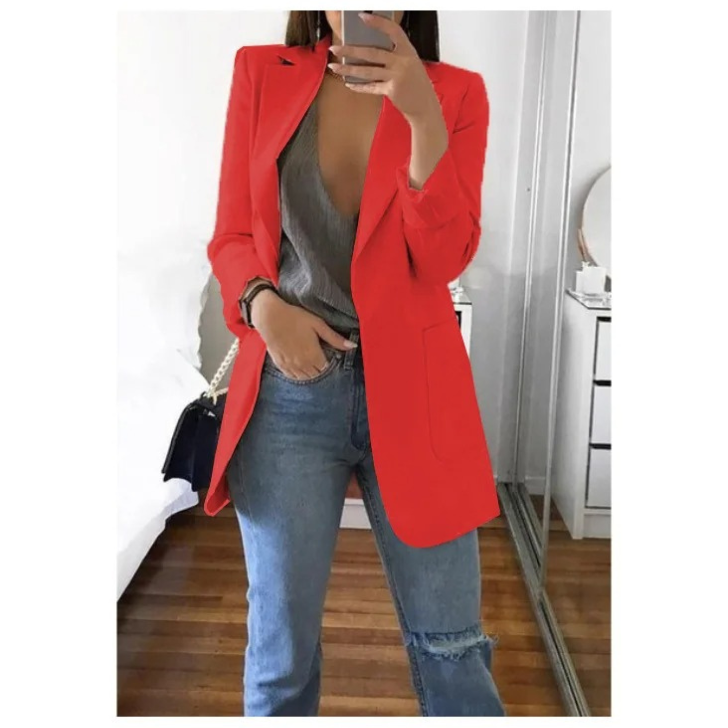 Eleganter gemusterter Doppelreiher-Blazer für Damen - Ideal für stilvolle Büro-Outfits