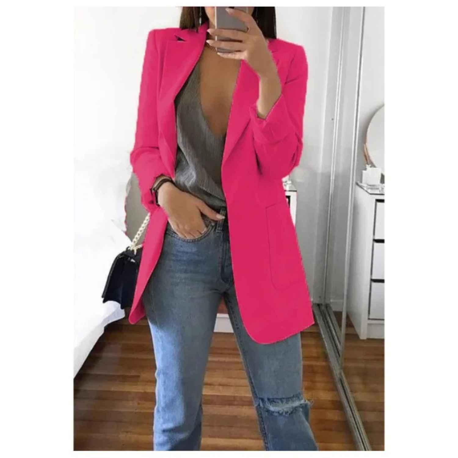 Eleganter gemusterter Doppelreiher-Blazer für Damen - Ideal für stilvolle Büro-Outfits