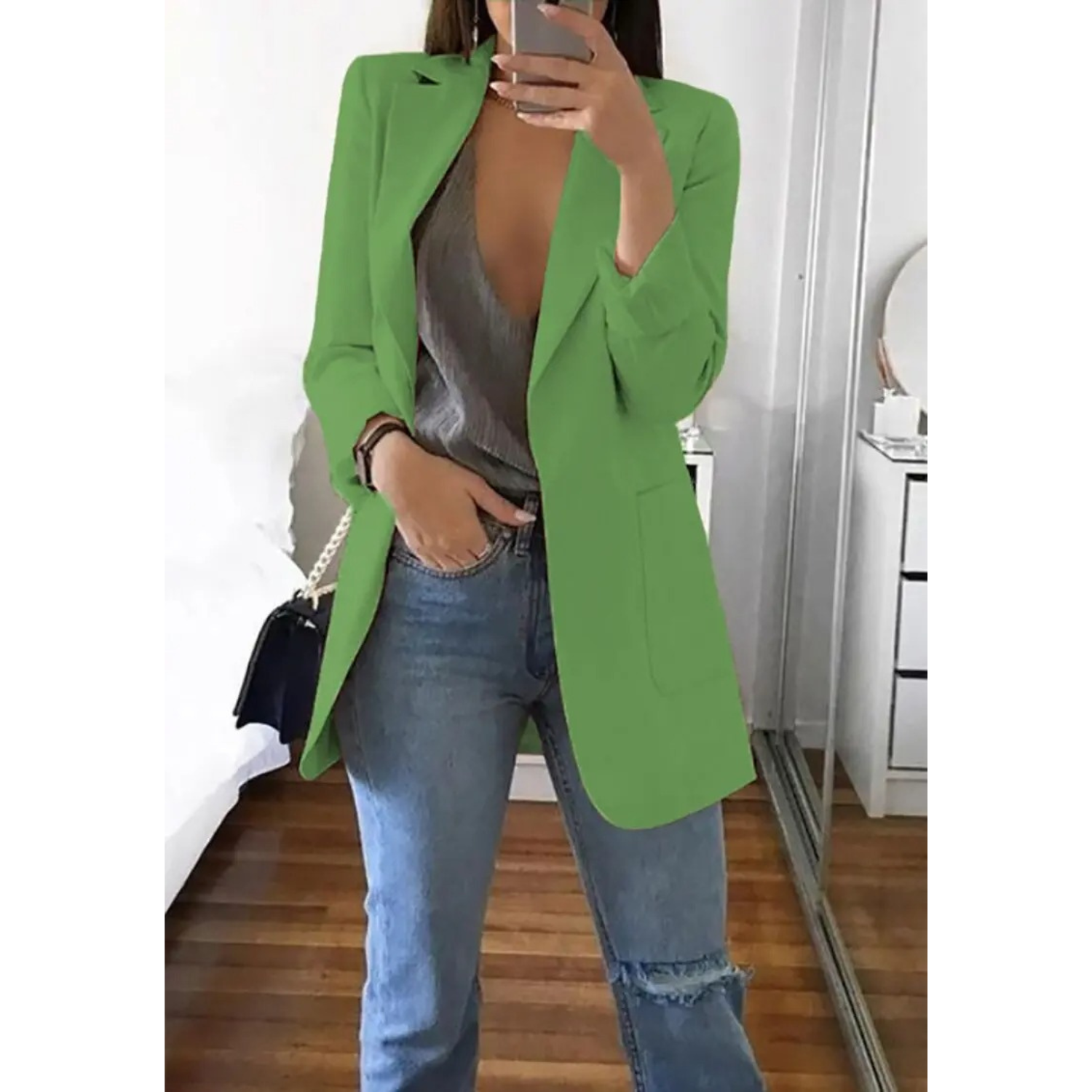 Eleganter gemusterter Doppelreiher-Blazer für Damen - Ideal für stilvolle Büro-Outfits
