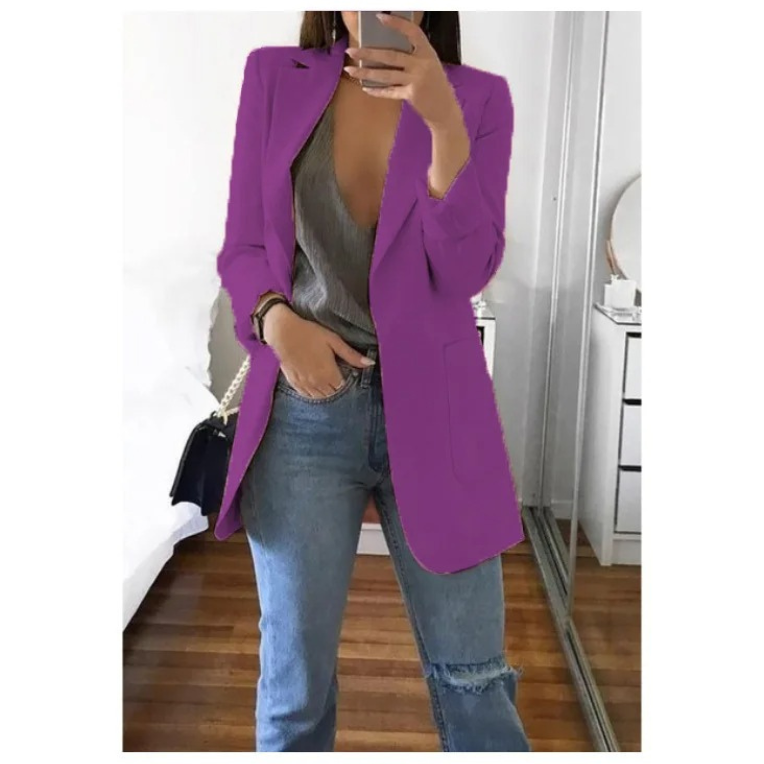 Eleganter gemusterter Doppelreiher-Blazer für Damen - Ideal für stilvolle Büro-Outfits