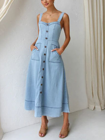 Leichtes Denim-Midi-Kleid mit Knopfdetails