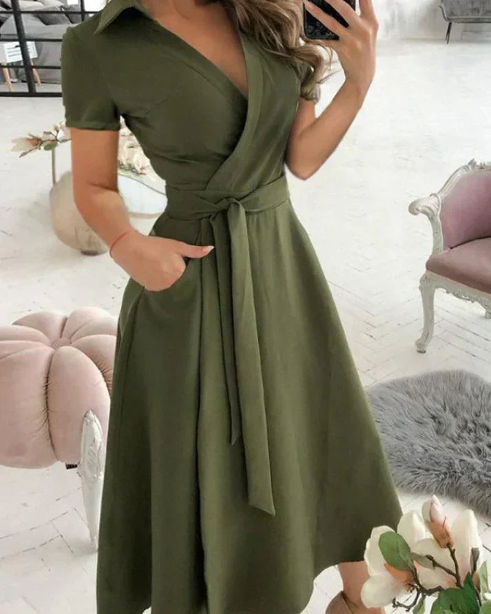Yamira - Elegantes Midi-Kleid mit V-Ausschnitt für Damen