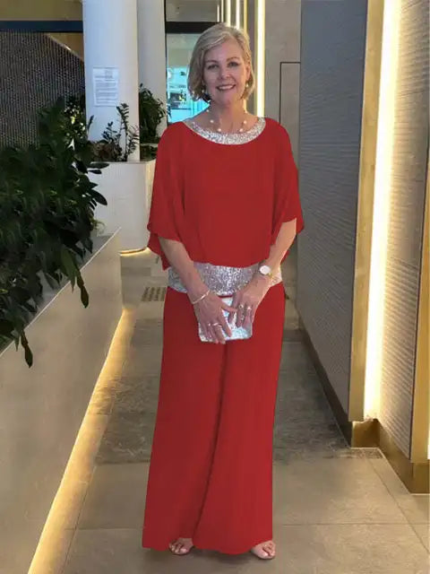 Stilvolles Abendoutfit: Funkelndes Top mit Palazzo-Hosen