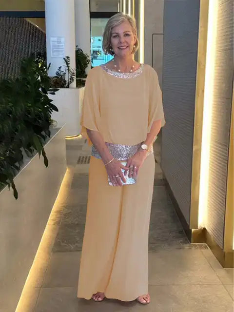 Stilvolles Abendoutfit: Funkelndes Top mit Palazzo-Hosen