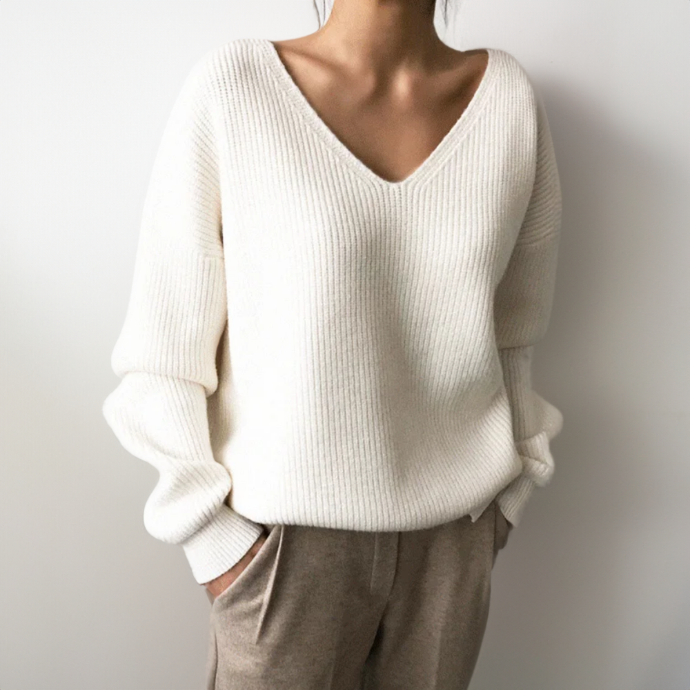 Bequemer V-Ausschnitt Strickpullover