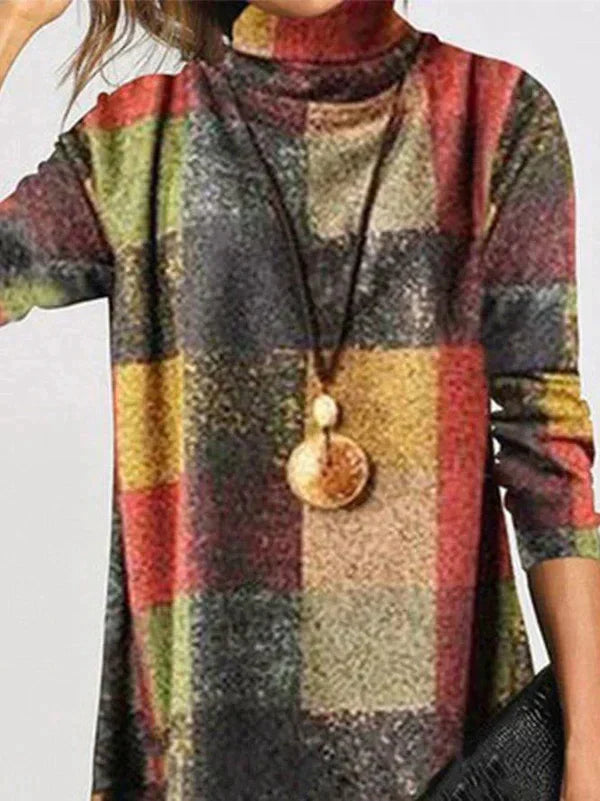 Modisches kariertes Turtleneck-Kleid für Damen